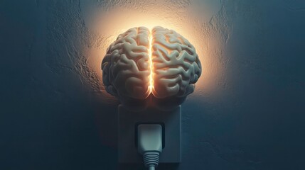 Aufkleber - Glowing brain plugged into wall socket, representing idea, intelligence, knowledge, and power.