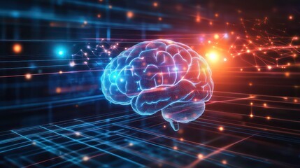 Aufkleber - Abstract digital brain with glowing neural network connections.