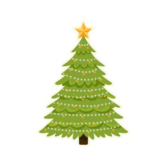christmas tree sticker isolated on transparent background flat illustration