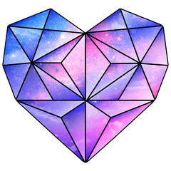 Wall Mural - purple galaxy patterned geometrical shaped heart sticker design element