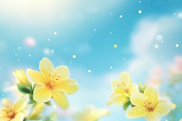 Spring background with yellow bloom blossoming under the blue sky 