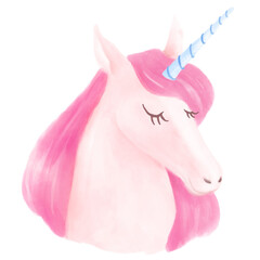 Poster - Png cute unicorn head sticker, watercolor design in transparent background