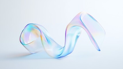 Wall Mural - abstract iridescent glass sculpture, swirling design, light blue background,