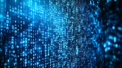 Binary code forms a data flow blue technology concept background