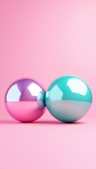 Poster - Colorful 3D Spheres Merging Together on Soft Pink Background