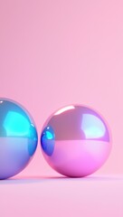 Wall Mural - Glossy Colorful Spheres on Soft Pink Background for Creative Projects