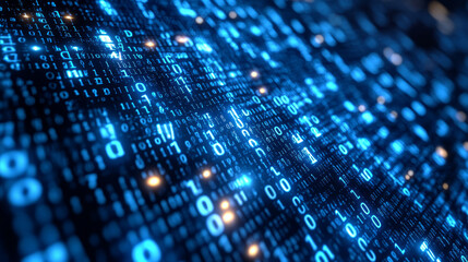 Binary code forms a data flow blue technology concept background