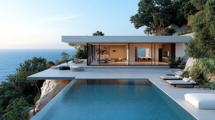 Wall Mural - Modern cliffside home, infinity pool, ocean view.