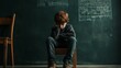 © AiDesign - sad depressed child sitting on chair near chalk blackboard in classroom