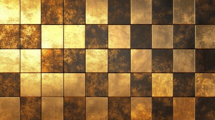 Wall Mural - Shimmering gold tiles create an eye-catching checkerboard pattern, bringing a touch of elegance to any space. Perfect for designs needing shimmering gold accents and ample copy space.