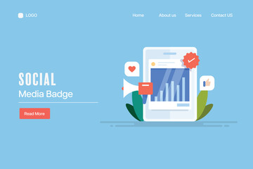 Wall Mural - post engagement analytics report from verified social media account, customer trust building, digita