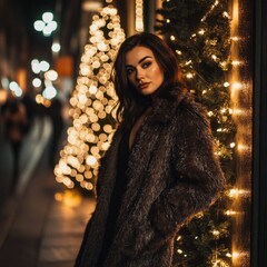 Wall Mural - Woman by Christmas Tree