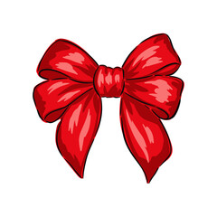 Wall Mural - Hand drawn red bow with a glossy finish and detailed folds designed for decorations and gifts