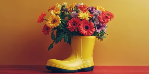 Wall Mural - Yellow Boot with Flowers