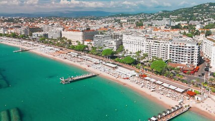 Wall Mural - Aerial view of the beautiful beach in Cannes, Cote d'Azur, France