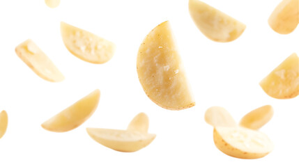 Wall Mural - Floating Potato Slices Food Photography, Culinary, Vegetable, Ingredients, Gastronomy, Potato Wedges