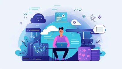Cloud Computing and Programmer: Modern Technology and  Digital World Concept Illustration