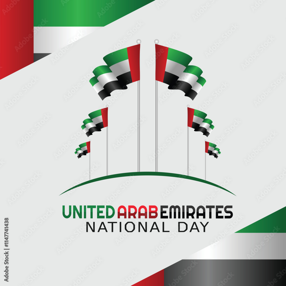 United Arab Emirates national day with waving ribbon flag banner ...