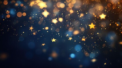 Soft golden falling stars leave glowing trails of light on a dark backdrop, with bokeh circles adding a magical, enchanting touch.