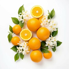 Sticker - Oranges and Flowers, Isolated white background, flat lay