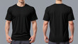 © Dionysius - Black Short Sleeve T-Shirt Mockup, Front and Back View for Apparel Design, Ideal for showcasing branding and showcasing designs with a minimalist aesthetic against a solid gray background,