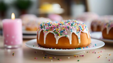 Wall Mural - Colorful Sprinkle Bundt Cake and Cupcakes on Decorated Table 