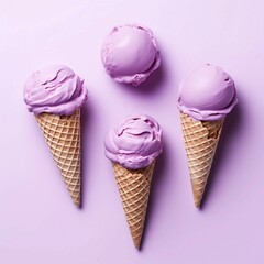 Canvas Print - Purple Ice Cream Scoops, Isolated on white background, flat lay