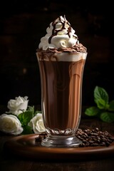 Canvas Print - Tempting Image of a Chocolate Milkshake with Whipped Cream