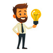 © Suradet Rakha - Innovative businessman holding light bulb idea creative office digital illustration bright environment front view inspiration concept