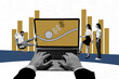 © deagreez - Composite photo collage of hands type laptop graph chart development percent icon business people success isolated on painted background