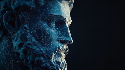 Futuristic minimalist digital face design with geometric shapes and luminous accents in sleek space