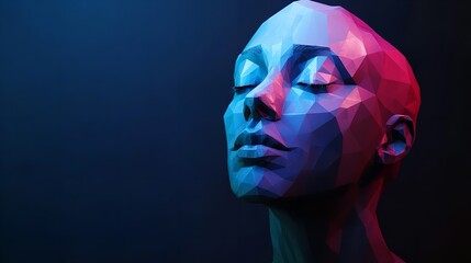 Futuristic minimalist digital face design with geometric shapes and luminous accents in sleek space