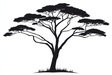 Silhouette of an acacia tree on white background.