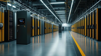 Leinwandbilder - A large room with many computers and a black box with a screen on it