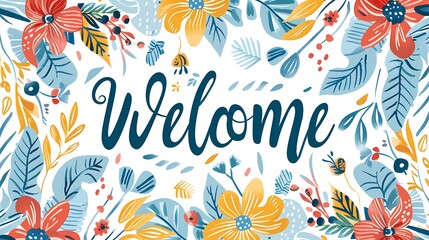 A cheerful welcome card with colorful patterns and the message 