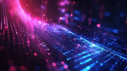 Abstract Digital Wave: Neon Pink and Blue Data Stream