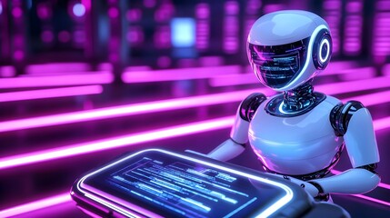 futuristic robot ai coding neon lights - neon lighting
