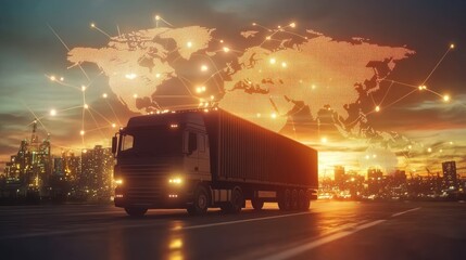 Wall Mural - logistics international delivery concept, world map with logistic network distribution on background