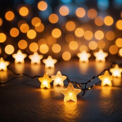 Wall Mural - Christmas lights background. Festive glowing garland on bokeh background