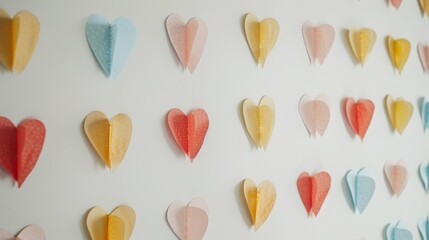 Wall Mural - A clean white wall with heart shaped sticky notes, inviting your expressions of love