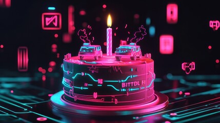 Wall Mural - neon cake with cars.
