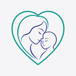 © Mahmuda - happy mother and baby icon logo design. badges for children store & baby care center. mom & baby line art illustration