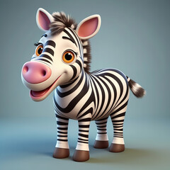 Wall Mural - Full-body 3D cute cartoon zebra, colorful, smiling, isolated  background.