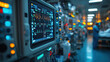 © tong2530 - A close-up of a ventilator and monitors tracking vital signs in a critical care unit