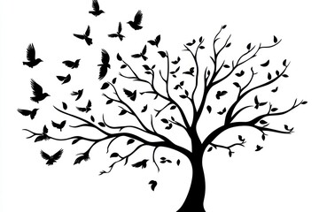 silhouette of a tree with birds flying away. (1)