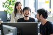 © lime - Happy Team Collaboration in Modern Office, Diversity and Engagement. Generative AI 　協働・多様性・エンゲージメントを訴求するオフィスシーン。