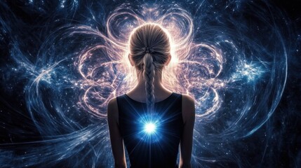 Wall Mural - A journey into spirituality captured by a woman in front of a transcendent portal.