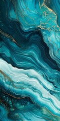 a blue and gold painting of a wave. the blue is very dark and the gold is very light