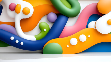 Poster - a vibrant abstract composition featuring colorful curved shapes and playful design elements.
