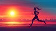 © Xabi - side view Runner Woman Running In The Beach At Sunset
